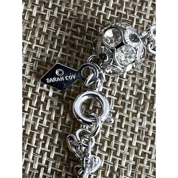 Vintage Sarah Coventry Station Necklace Silver Tone Double Strand Rhinestone - Picture 3 of 4